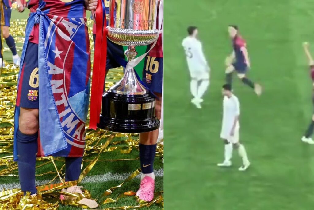 Gavi provocando a Asencio y la bandera "antimadridista" en la celebración