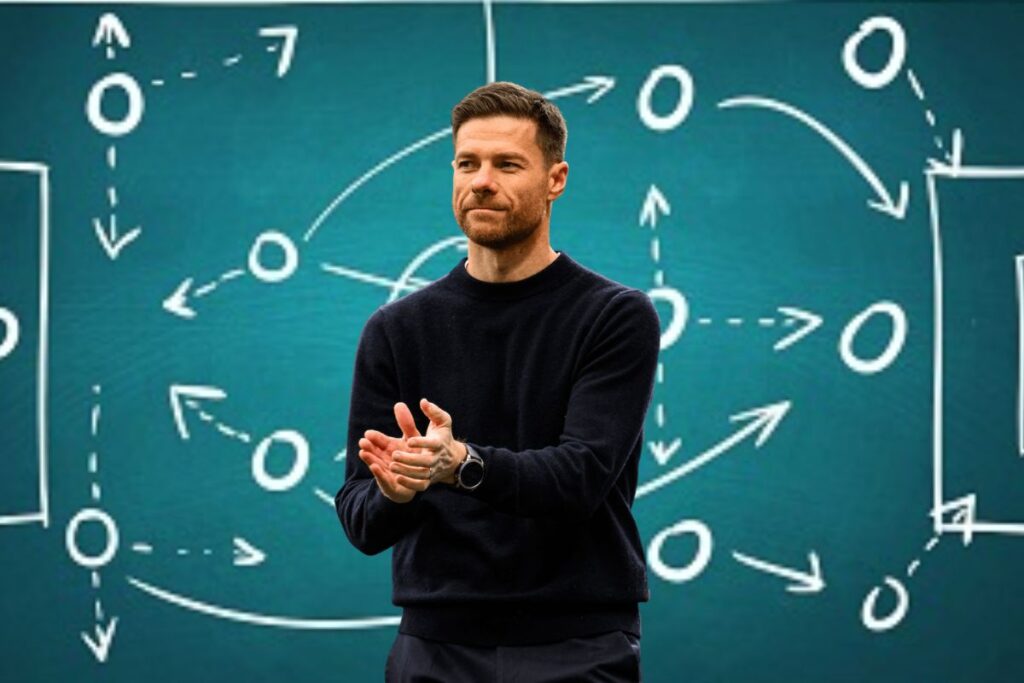 Xabi Alonso aplaudiendo y un sistema de juego por detrás