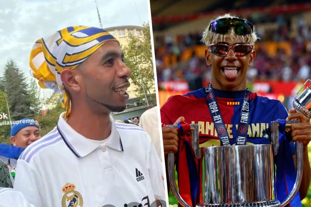 El padre de Lamine Yamal reconoce su madridismo: «Me la pela» El padre de Lamine vestido del Madrid y él con la Copa