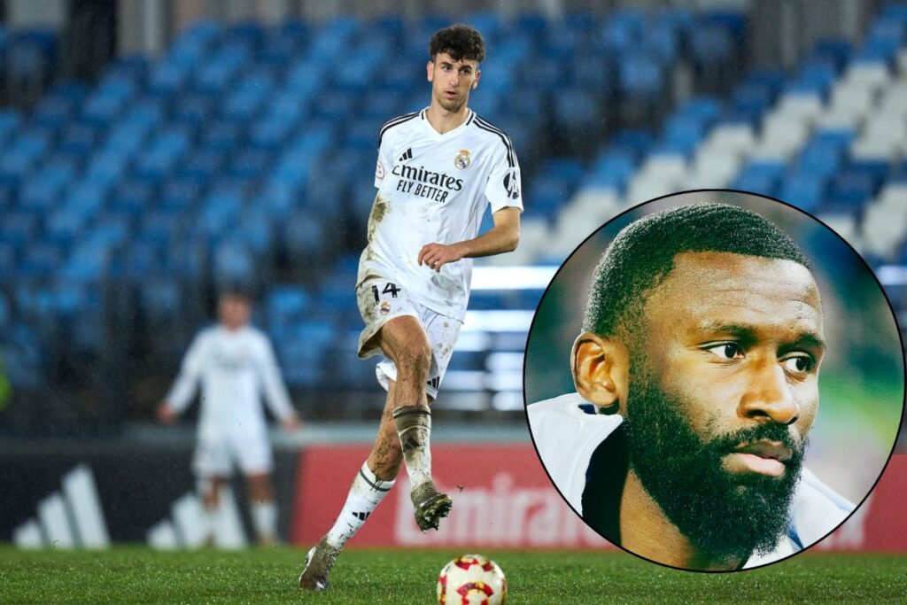 Ancelotti elige el reemplazo de Rüdiger: sube a Jacobo Ramón Jacobo Ramón en un partido y al lado, en un círculo, Rüdiger en el banquillo