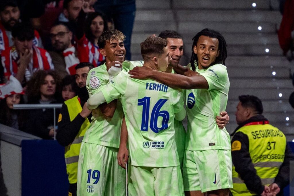 El Barça celebrando un gol en el Metropolitano