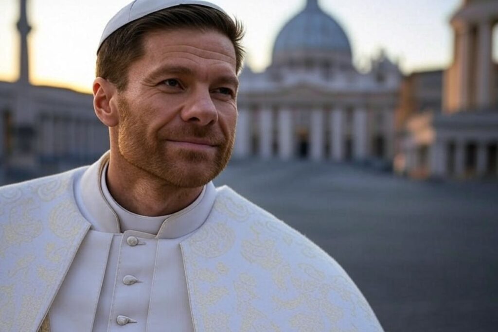 Fumata blanca con Xabi Alonso: quiere estar en el Mundial Xabi Alonso en el Vaticano vestido de Papa en un montaje