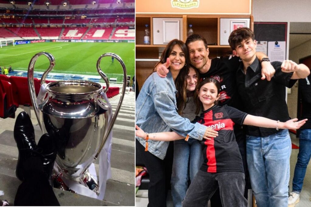 Xabi Alonso con su familia y en su etapa de jugador con la Champions al lado