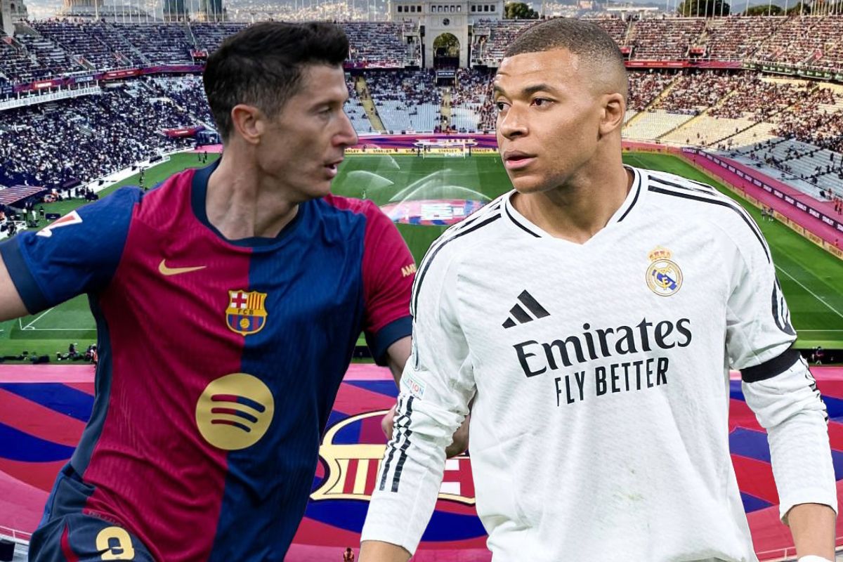 Lewandowski y Mbappé con Montjuïc de fondo