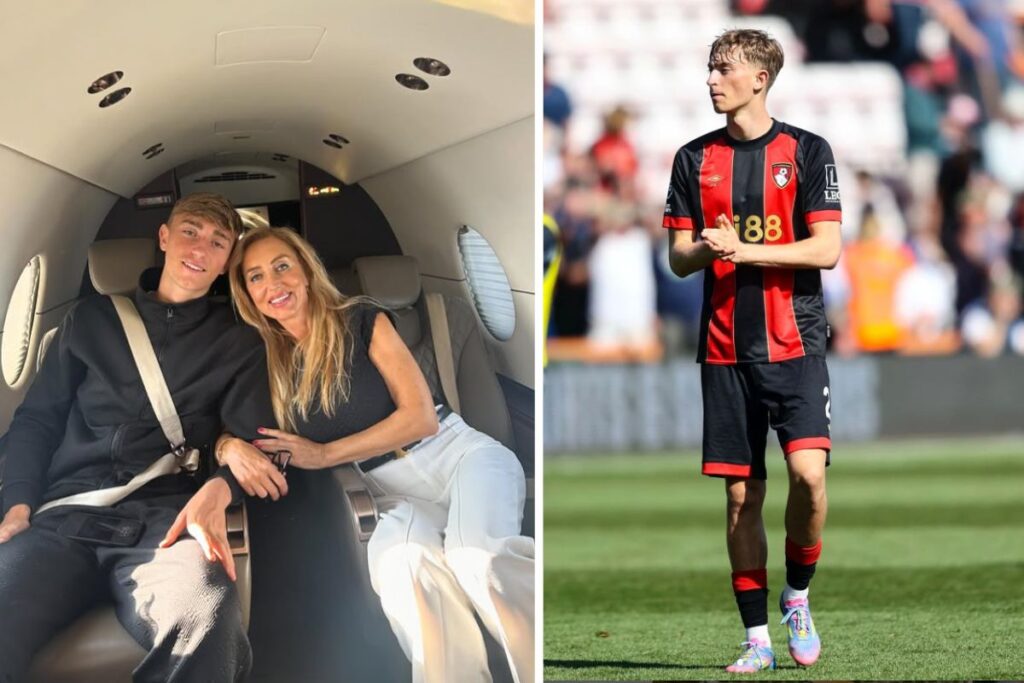 Dean Huijsen con su madre y al lado en un partido