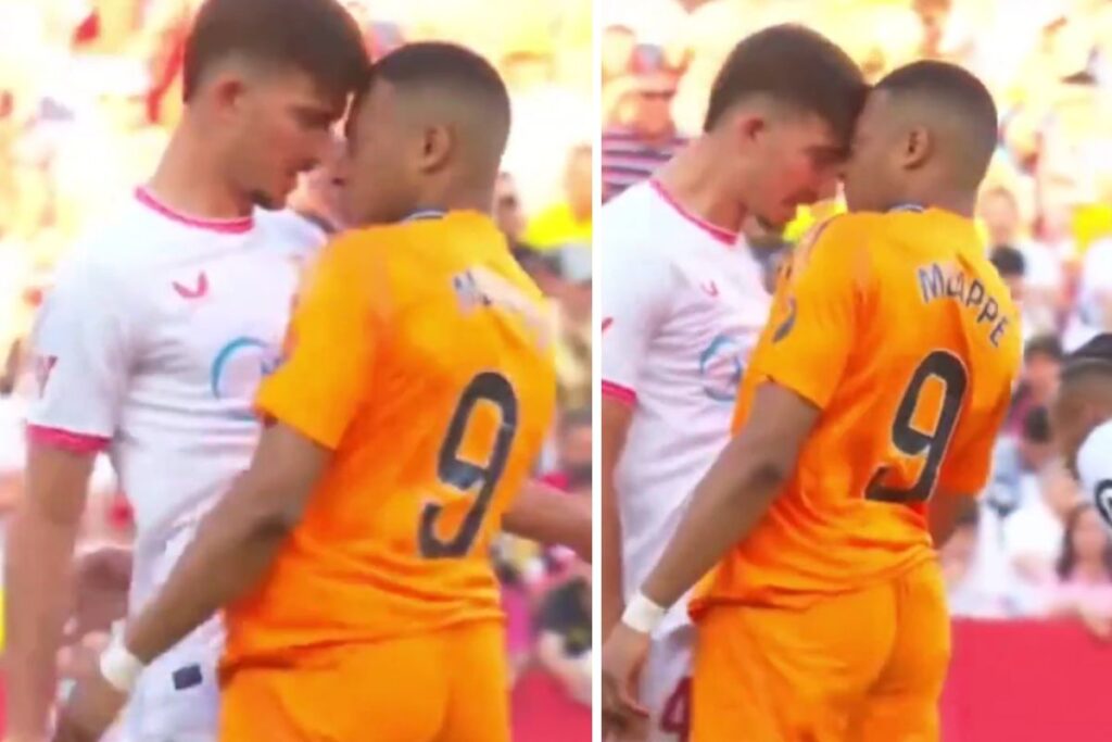 Mbappé y Kike Salas peleándose