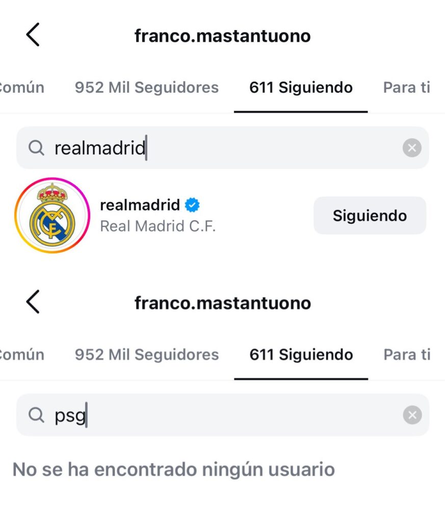 Mastantuono sigue a la cuenta del Real Madrid, pero no del PSG. Captura de pantalla