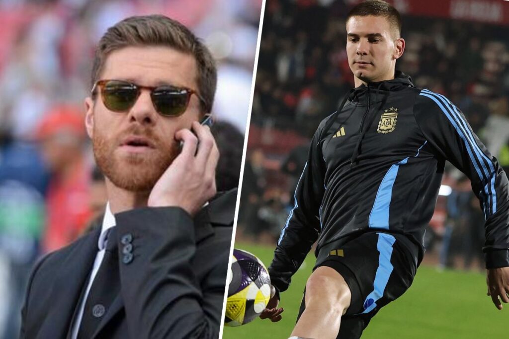 Así fue la charla de Xabi y Mastantuono, duró 45 minutos y hablaron de táctica Xabi Alonso con un móvil y al lado Mastantuono con Argentina