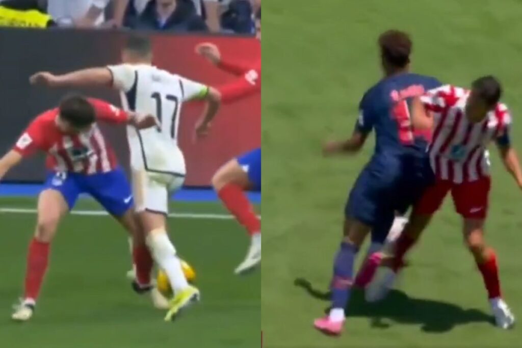 Polémica en un derbi con un penalti no pitado sobre Lucas y al lado la falta de Koke a Doue