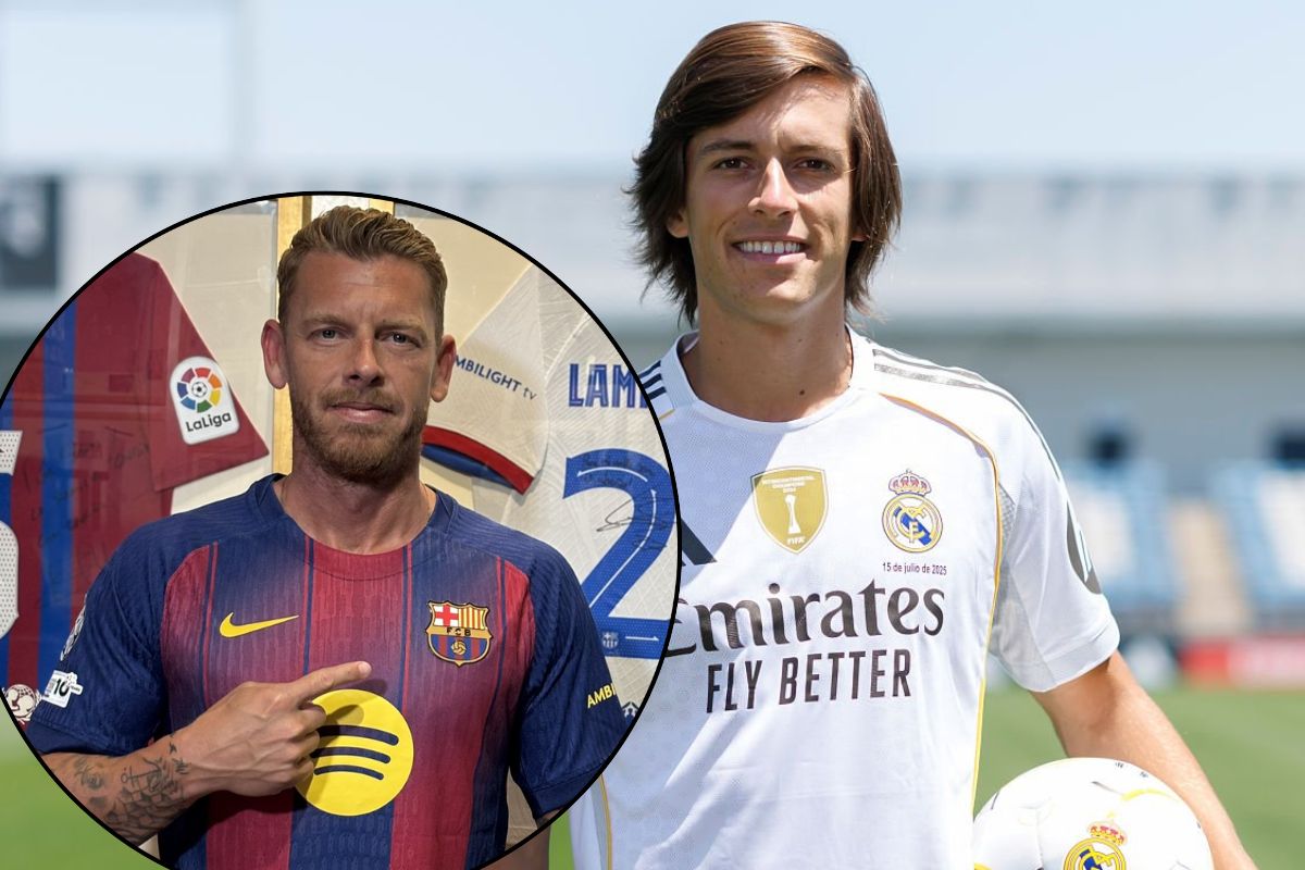 Jota Jordi en un círculo y Carreras presentado por el Real Madrid de fondo