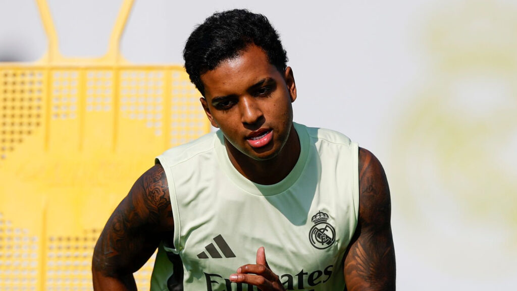 Rodrygo, durante un entrenamiento con el Real Madrid (Getty)
